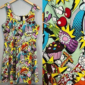 ModCloth Folter Good Enough To Eat Comic A-line Fit & Flare Dress Size Large